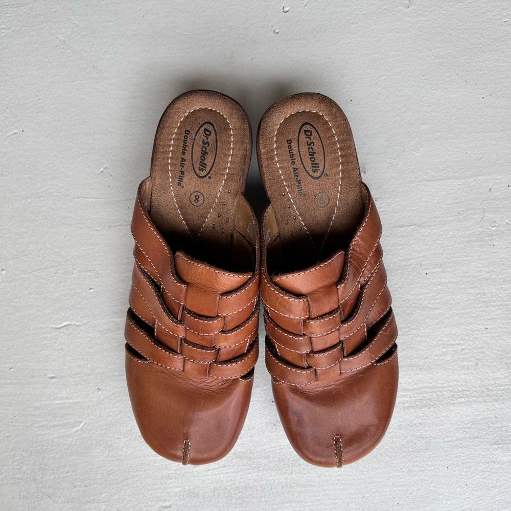 Dr. Scholl's Cognac Leather Mules with Woven Design - Picture 2 of 6